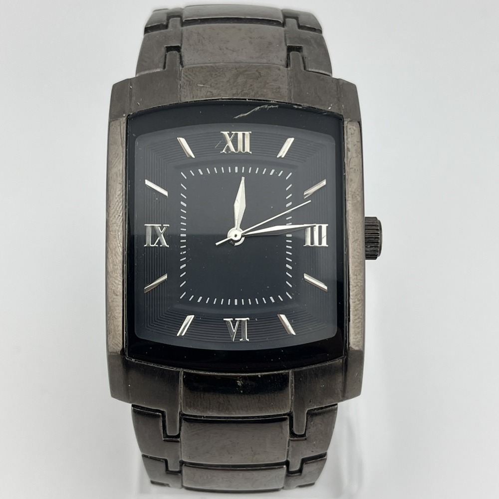 Merona Tank Watch‎ Men 35mm Case 7" Gray Band- New Battery